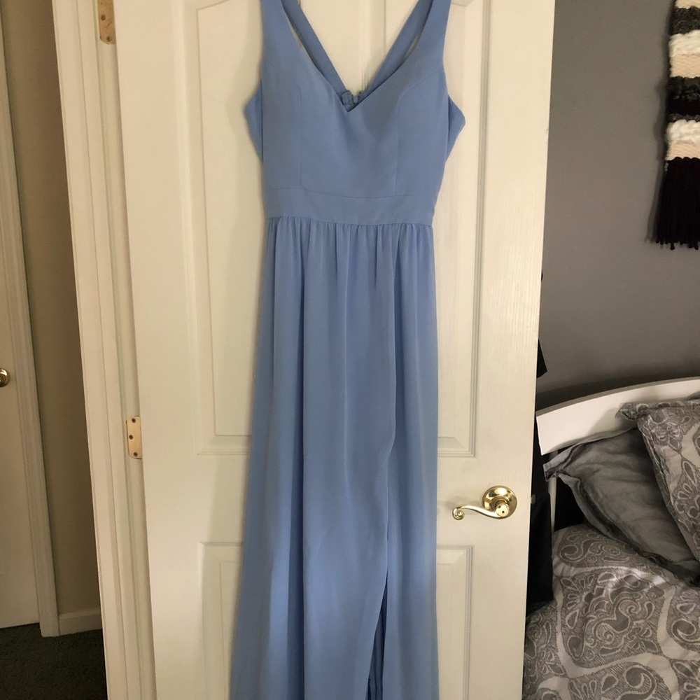 Women's Light Blue V-Neck Wedding Dress